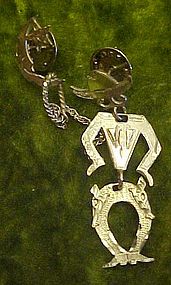 Sterling silver cowboy lasooing the moon pin