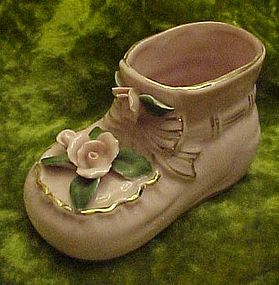 Pink porcelain baby bootie nursery planter