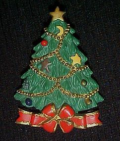 Pretty Christmas tree holiday pin, resin