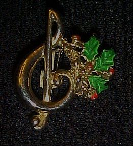 Music note Christmas pin with holly