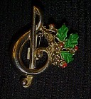 Music note Christmas pin with holly