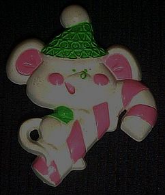 Vintage 70's Avon Christmas Mouse with candy cane pin