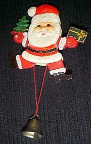 Vintage Jumping Jack Santa pin, animated Hong Kong