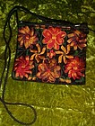 Ladies velvet purse with machine embroidery flowers
