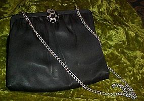 Vintage Ande  black satin purse with rhinestone closure