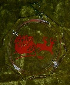 Crystal glass ornament 1987, Santa, sleigh and reindeer