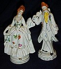 Colonial couple figurines red Japan mark 6"