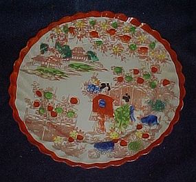 Old Geisha girl salad plate scalloped border rust trim