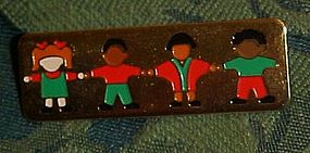 Children  multi cultural gold tone teachers pin