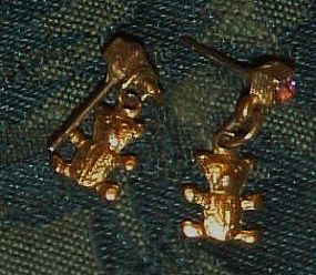 Gold tone teddy bear earrings post backs