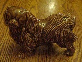 Vintage chocolate glazed pottery Pekingese figurine