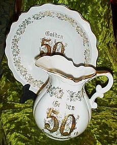 Lefton Golden 50th anniversary large pitcher and bowl