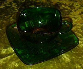 Anchor Hocking forest green charm cup and saucer