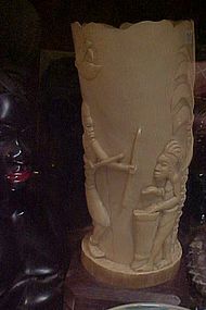 Vintage ethnic Belgian Congo carved Ivory tusk lamp