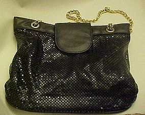 Large vintage black mesh purse, chains & leather