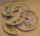 Set of 6 china bone dishes assorted flowers gold trim