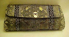 Vintage clutch purse black with metallic weave pattern