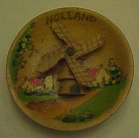 Pyrography mini souvenir plate from Holland Windmill
