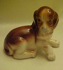 Brown and white puppy ceramic figurine