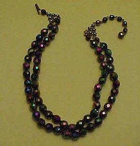 Beautiful vintage black irridized glass beads necklace