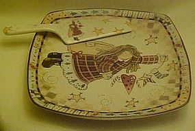 Country Angel square cake plate and server