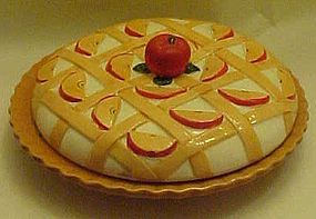 Hand painted ceramic apple pie keeper / saver