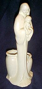 Vintage white glazed Madonna and child planter vase