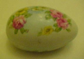 Large porcelain egg  box with rose florals, RS wreath