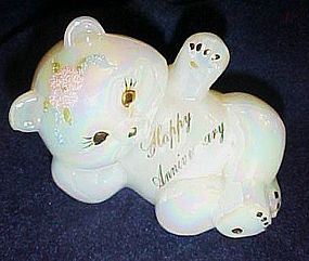 Fenton hand painted pearlescent happy anniversary bear