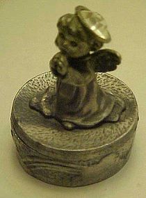 Pewter trinket box,  pray angel with April birthstone