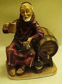 Hand painted Monk drinking wine, keg, figurine