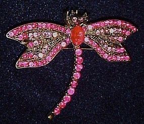 Vintage pink rhinestone dragonfly pin pendant