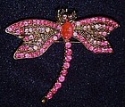 Vintage pink rhinestone dragonfly pin pendant