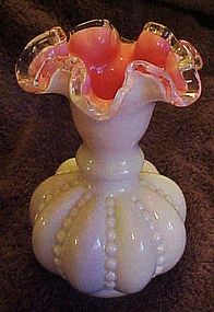 Vintage Fenton beaded melon peach crest ruffle vase