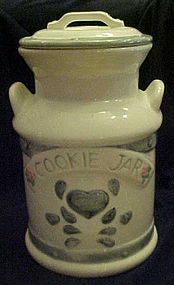 Nice large milk can shape cookie jar, blue  hearts