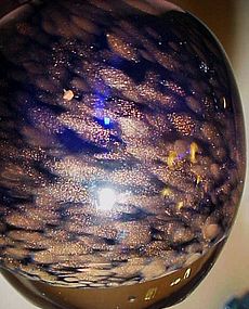 Cobalt and gold mica hand blown art glass vase