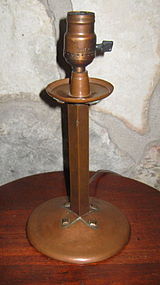 Handel Arts and Crafts Hammered Copper Candlestick Lamp