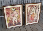 Carl Pappe Taxco Mexico Pair of Large Monotype Prints