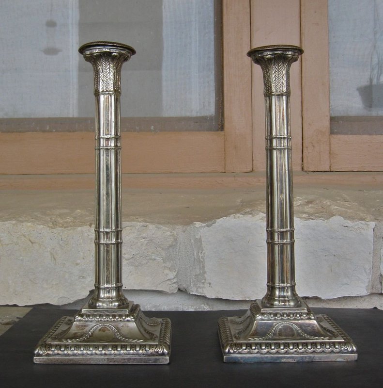 English Silver Plate Tall Corinthian Candlesticks 1845