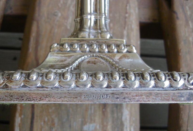 English Silver Plate Tall Corinthian Candlesticks 1845