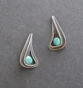 Vintage Modernist Henry Steig Sterling Stone Earrings