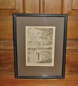 Early Texas Artist C. C. Pancoast Pencil Signed Etching
