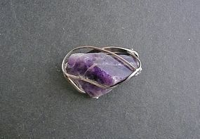 Charles Cole Modernist Raw Amethyst Handmade Sterling Brooch Face Mark