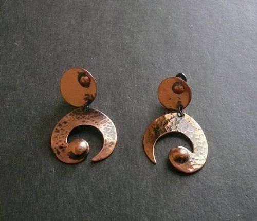 Vintage Modernist Winifred Mason Chenet Dangle Earrings Copper
