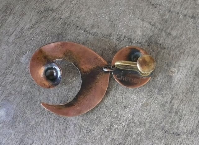 Vintage Modernist Winifred Mason Chenet Dangle Earrings Copper