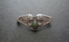 Vintage Sterling Arts and Crafts Hammered Brooch Jade Cabochon