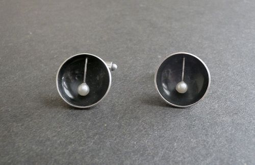 Early Ed LEVIN Pair of Cuff Links Sterling Floating Pearls 1950s