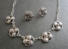Sterling Arts & Crafts Floral Necklace and Earrings Hand Wrought
