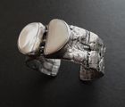 Sterling Modernist Rachel Gera Bracelet Mother of Pearl Cabochon Cuff