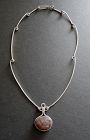Vintage Hand Wrought Sterling and Stone Modernist Necklace Studio MCM